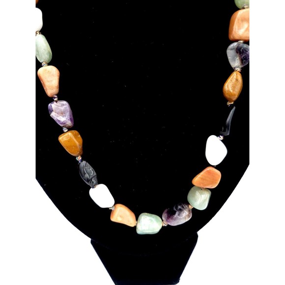 Multicolor Polished Gemstone Necklace Quartz Tigers Eye Jadeite Amethyst - Picture 2 of 7